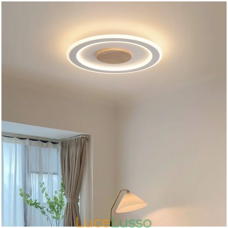 Lampada da soffitto moderna in legno tondo da montare a filo, apparecchio di illuminazione per interni