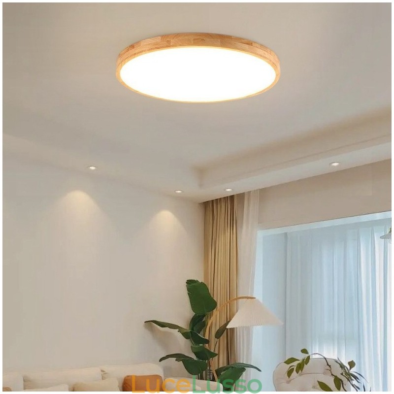 Lampada da soffitto moderna in legno tondo da montare a filo, apparecchio di illuminazione per interni