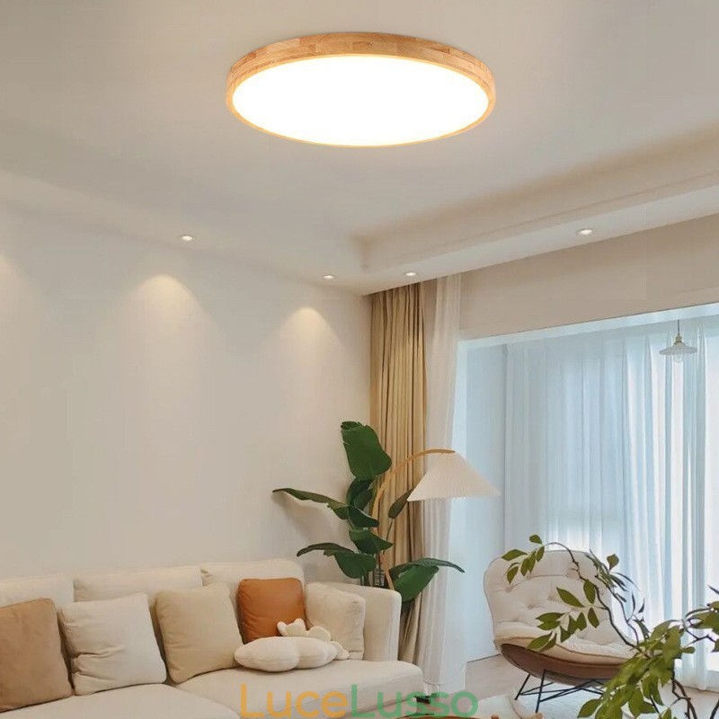 Lampada da soffitto moderna in legno tondo da montare a filo, apparecchio di illuminazione per interni