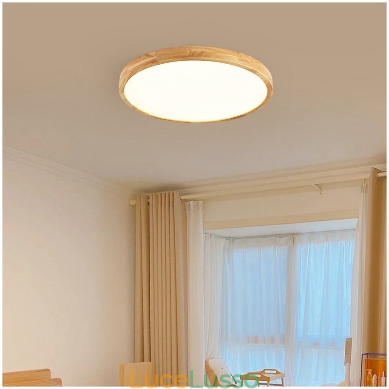 Lampada da soffitto moderna in legno tondo da montare a filo, apparecchio di illuminazione per interni