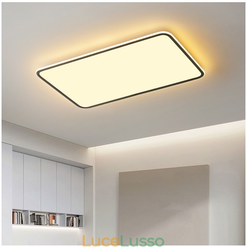 Moderna lampada da soffitto rettangolare dimmerabile di grandi dimensioni da montare a filo, apparecchio di illuminazione per interni