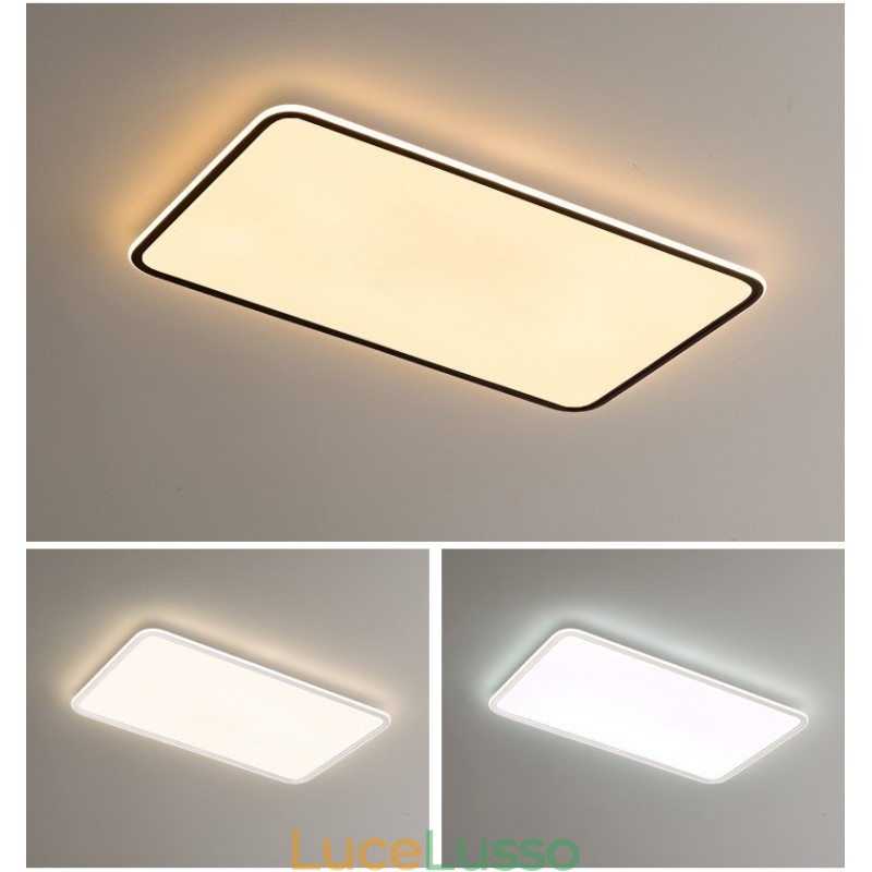 Moderna lampada da soffitto rettangolare dimmerabile di grandi dimensioni da montare a filo, apparecchio di illuminazione per interni