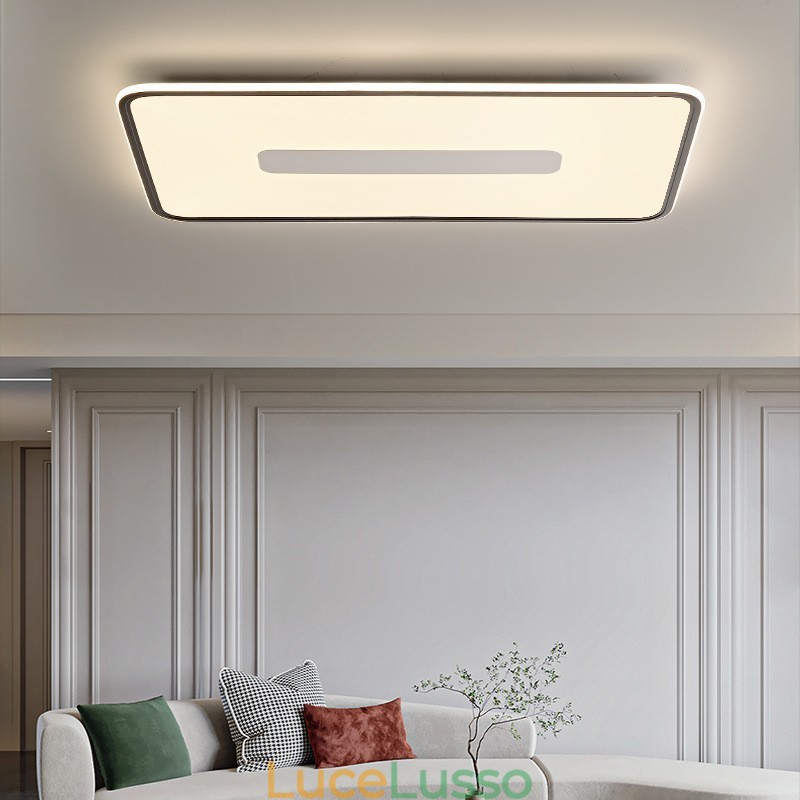 Moderna lampada da soffitto rettangolare dimmerabile di grandi dimensioni con montaggio a filo, protezione completa degli occhi
