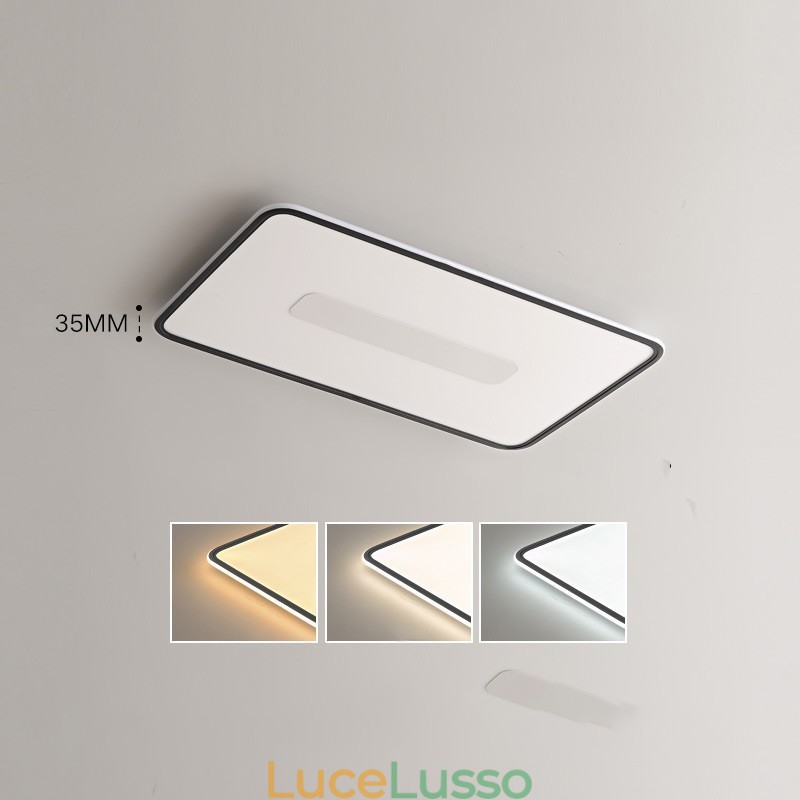 Moderna lampada da soffitto rettangolare dimmerabile di grandi dimensioni con montaggio a filo, protezione completa degli occhi