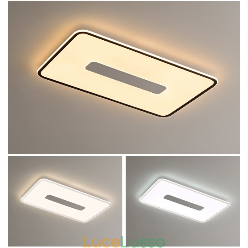 Moderna lampada da soffitto rettangolare dimmerabile di grandi dimensioni con montaggio a filo, protezione completa degli occhi
