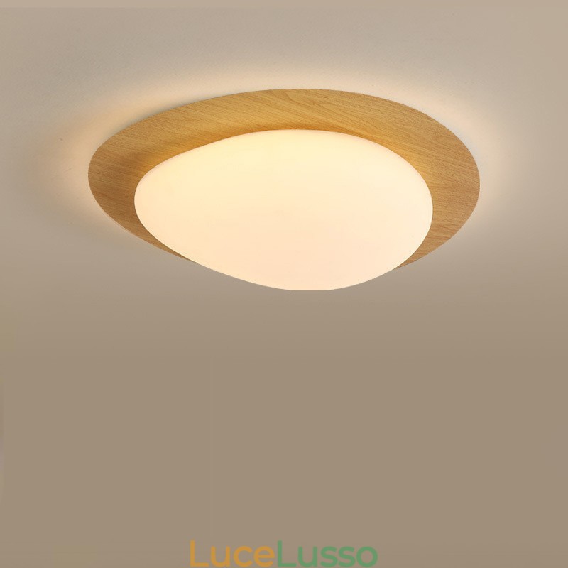 Lampada da soffitto con ciottoli di legno nordico con protezione degli occhi a spettro completo dimmerabile