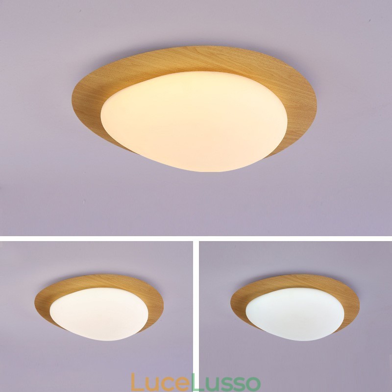 Lampada da soffitto con ciottoli di legno nordico con protezione degli occhi a spettro completo dimmerabile