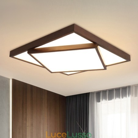 Lampada da soffitto in legno di noce nero quadrato a due livelli, moderna, contemporanea, in stile nordico, da montare a filo, utilizzabile anche come applique Lampada da soffitto in legno di noce nero quadrato a due livelli, moderna, contemporanea, in stile nordico, da montare a filo, utilizzabile anche come applique