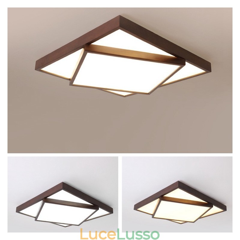 Lampada da soffitto in legno di noce nero quadrato a due livelli, moderna, contemporanea, in stile nordico, da montare a filo, utilizzabile anche come applique