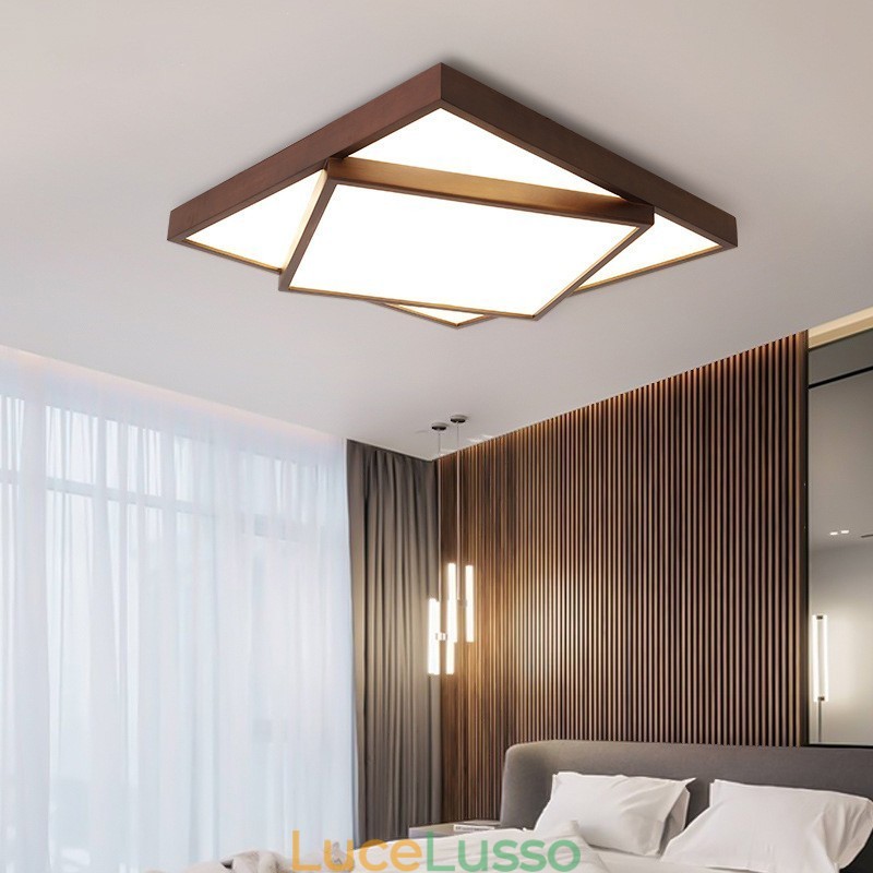 Lampada da soffitto in legno di noce nero quadrato a due livelli, moderna, contemporanea, in stile nordico, da montare a filo, utilizzabile anche come applique