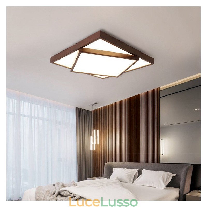 Lampada da soffitto in legno di noce nero quadrato a due livelli, moderna, contemporanea, in stile nordico, da montare a filo, utilizzabile anche come applique