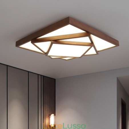 Lampada da soffitto in legno di noce nero quadrato a 3 livelli, moderna, contemporanea, in stile nordico, da montare a filo, utilizzabile anche come applique Lampada da soffitto in legno di noce nero quadrato a 3 livelli, moderna, contemporanea, in stile nordico, da montare a filo, utilizzabile anche come applique