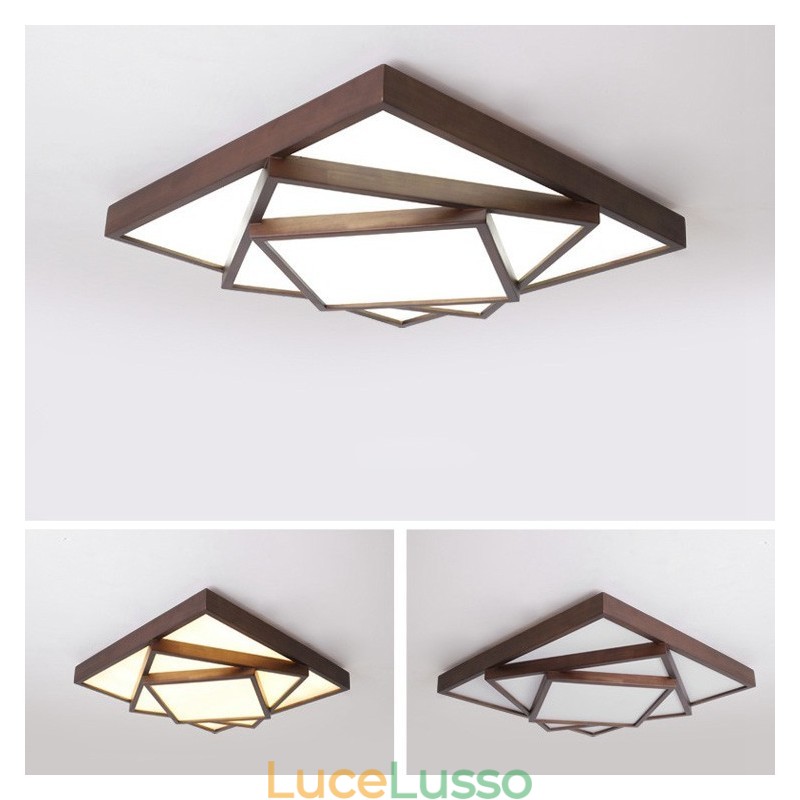 Lampada da soffitto in legno di noce nero quadrato a 3 livelli, moderna, contemporanea, in stile nordico, da montare a filo, utilizzabile anche come applique