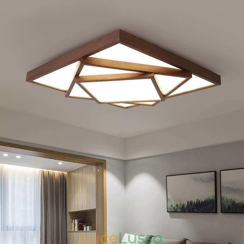Lampada da soffitto in legno di noce nero quadrato a 3 livelli, moderna, contemporanea, in stile nordico, da montare a filo, utilizzabile anche come applique