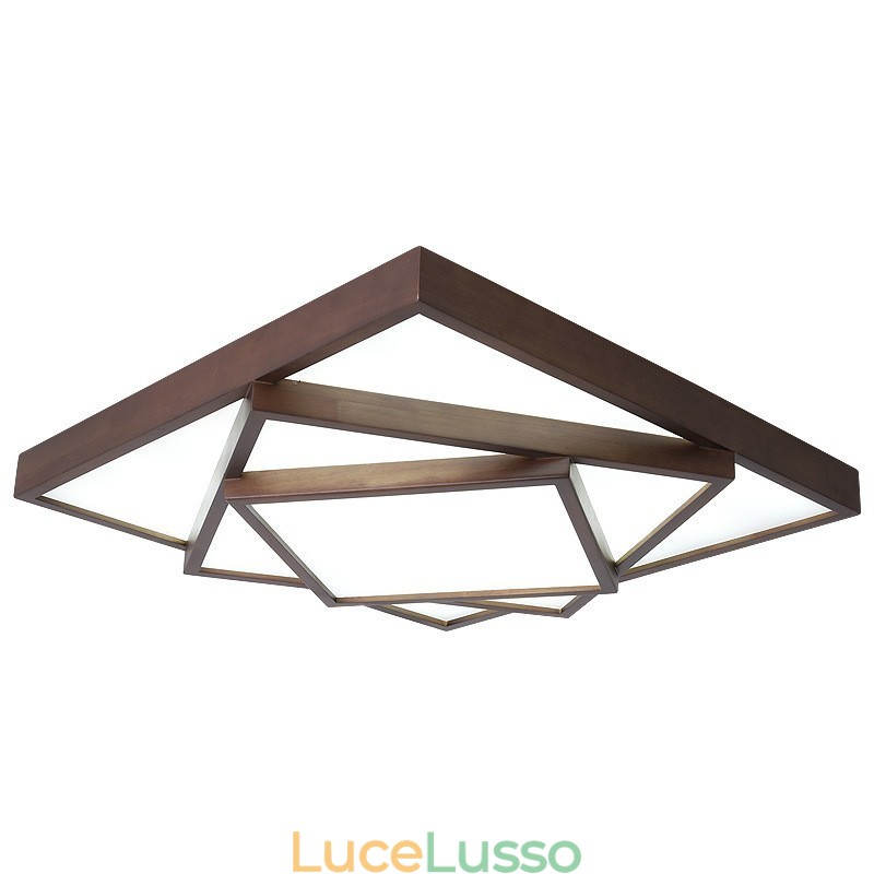 Lampada da soffitto in legno di noce nero quadrato a 3 livelli, moderna, contemporanea, in stile nordico, da montare a filo, utilizzabile anche come applique