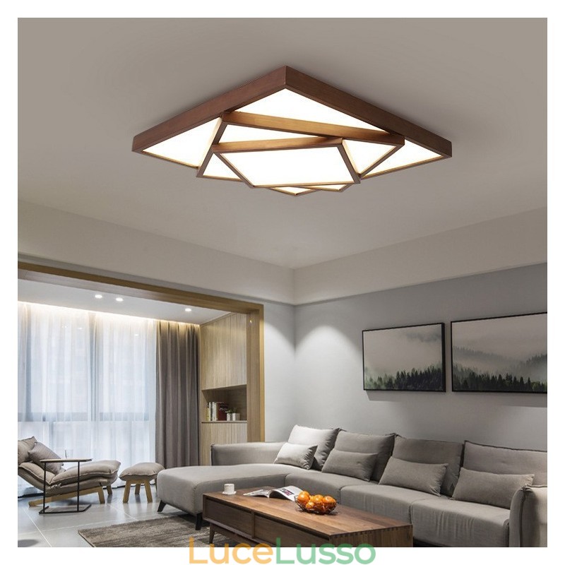 Lampada da soffitto in legno di noce nero quadrato a 3 livelli, moderna, contemporanea, in stile nordico, da montare a filo, utilizzabile anche come applique