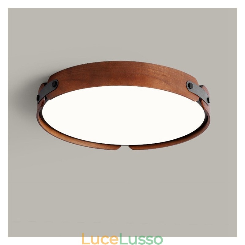 Lampada da soffitto a filo in legno di noce nero semplice rotonda nordica