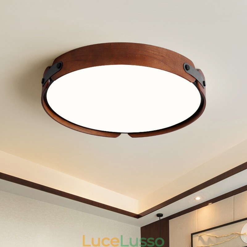 Lampada da soffitto a filo in legno di noce nero semplice rotonda nordica