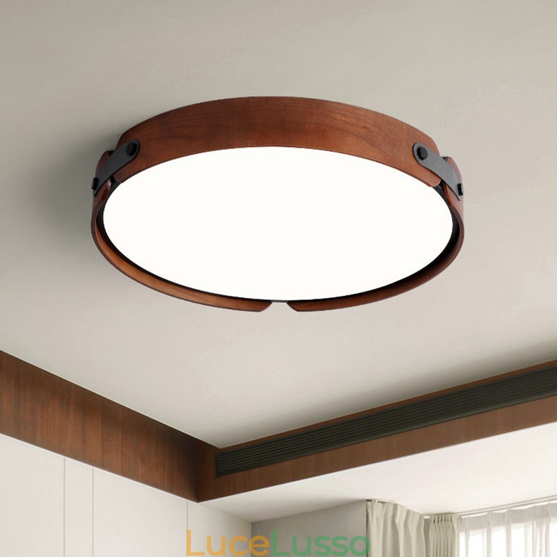 Lampada da soffitto a filo in legno di noce nero semplice rotonda nordica