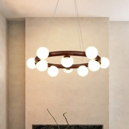 Lampadario a sospensione in legno di noce nero semplice con paralumi a forma di fagiolo e anello nordico