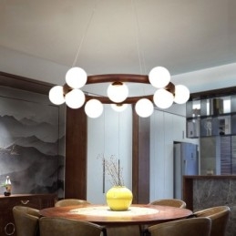 Lampadario a sospensione in legno di noce nero semplice con paralumi a forma di fagiolo e anello nordico