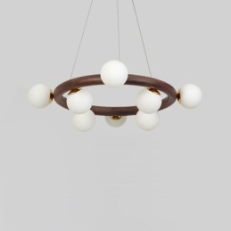 Lampadario a sospensione in legno di noce nero semplice con paralumi a forma di fagiolo e anello nordico