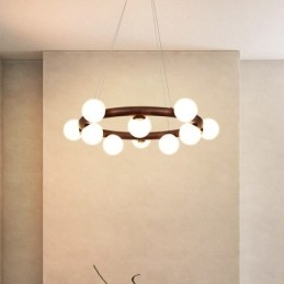 Lampadario a sospensione in legno di noce nero semplice con paralumi a forma di fagiolo e anello nordico
