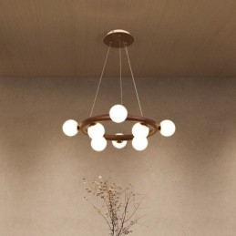 Lampadario a sospensione in legno di noce nero semplice con paralumi a forma di fagiolo e anello nordico