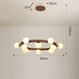 Lampadario a sospensione in legno di noce nero semplice con paralumi a forma di fagiolo e anello nordico