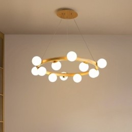Lampadario a sospensione in legno moderno semplice con paralumi a forma di fagiolo ad anello nordico