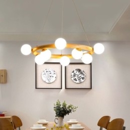 Lampadario a sospensione in legno moderno semplice con paralumi a forma di fagiolo ad anello nordico