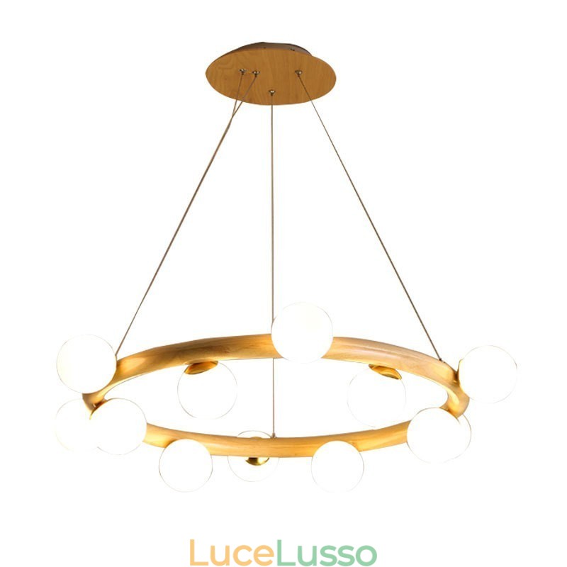 Lampadario a sospensione in legno moderno semplice con paralumi a forma di fagiolo ad anello nordico