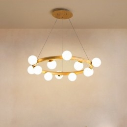 Lampadario a sospensione in legno moderno semplice con paralumi a forma di fagiolo ad anello nordico