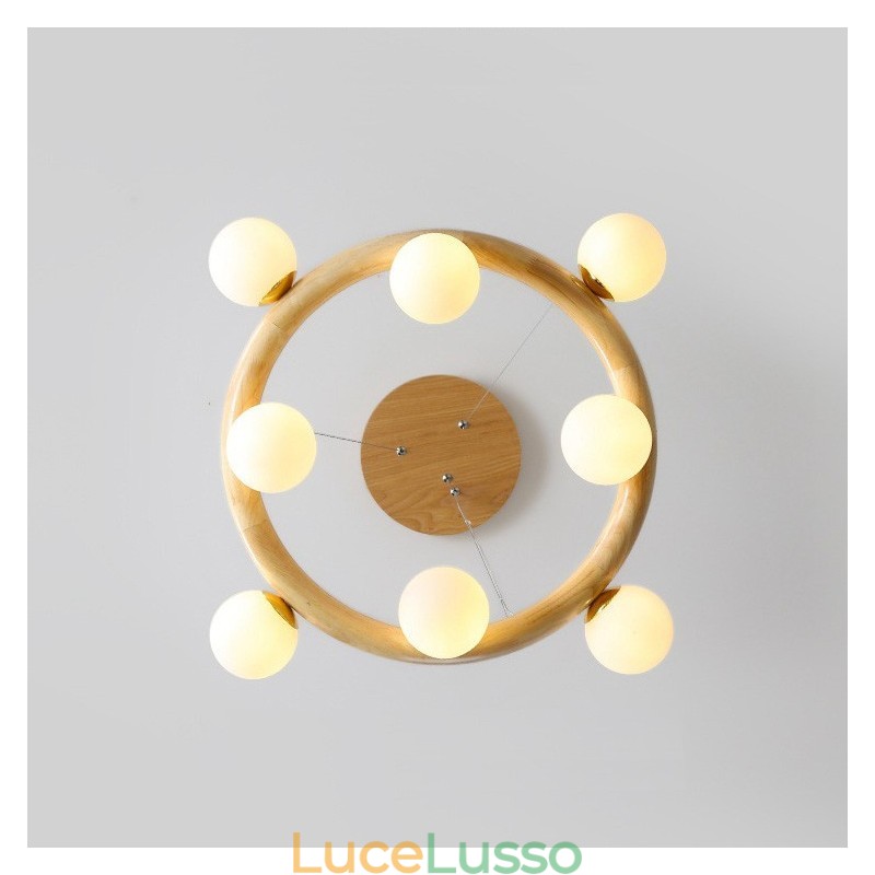 Lampadario a sospensione in legno moderno semplice con paralumi a forma di fagiolo ad anello nordico
