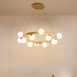Lampadario a sospensione in legno moderno semplice con paralumi a forma di fagiolo ad anello nordico