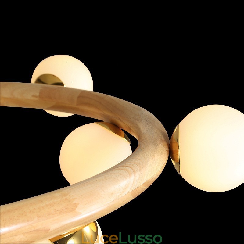 Lampadario a sospensione in legno moderno semplice con paralumi a forma di fagiolo ad anello nordico