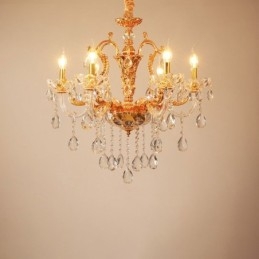 Lampadario a candela in cristallo color oro di lusso a 6 e 8 luci