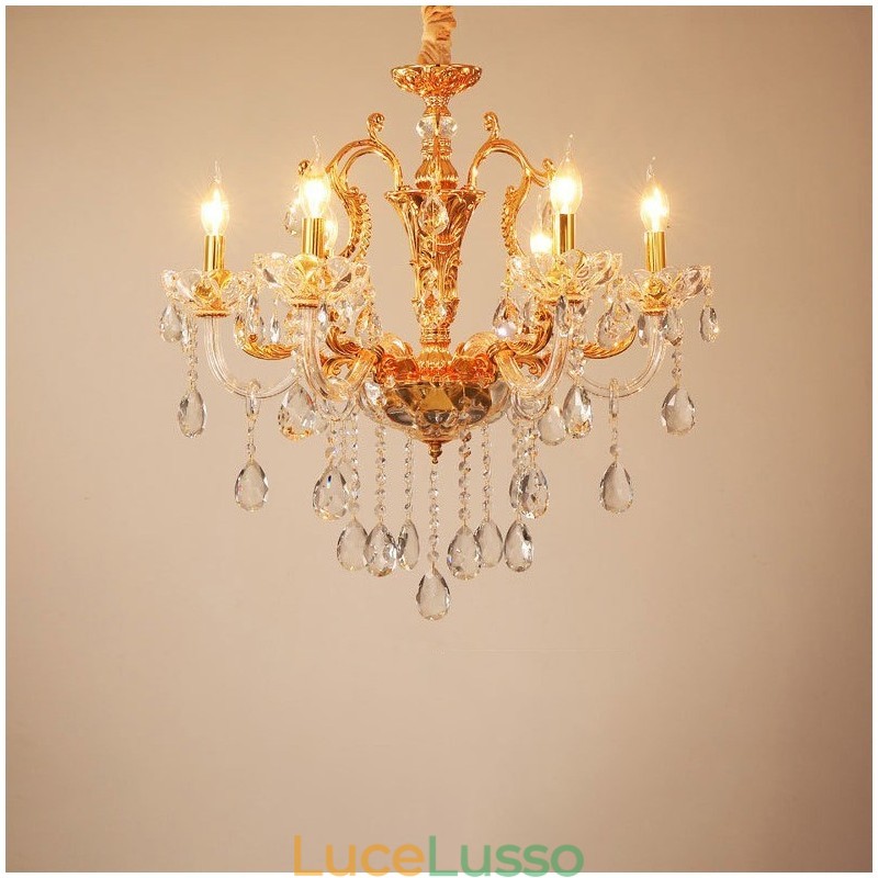 Lampadario a candela in cristallo color oro di lusso a 6 e 8 luci
