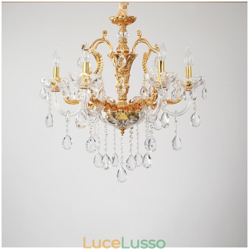 Lampadario a candela in cristallo color oro di lusso a 6 e 8 luci