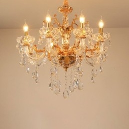 Lampadario a candela in cristallo color oro di lusso a 6 e 8 luci
