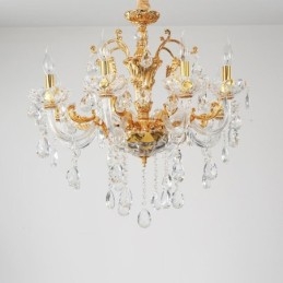 Lampadario a candela in cristallo color oro di lusso a due livelli con 18 luci