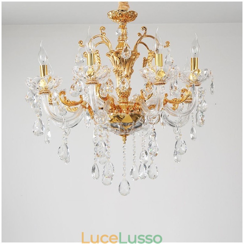 Lampadario a candela in cristallo color oro di lusso a due livelli con 18 luci