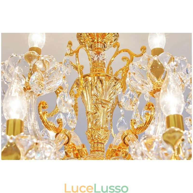 Lampadario a candela in cristallo color oro di lusso a due livelli con 18 luci