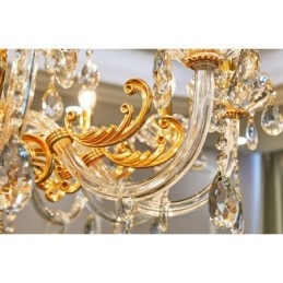 Lampadario a candela in cristallo color oro di lusso a due livelli con 18 luci