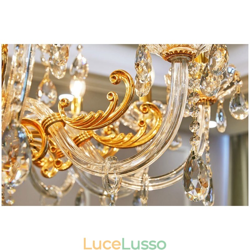 Lampadario a candela in cristallo color oro di lusso a due livelli con 18 luci