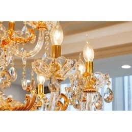 Lampadario a candela in cristallo color oro di lusso a due livelli con 18 luci