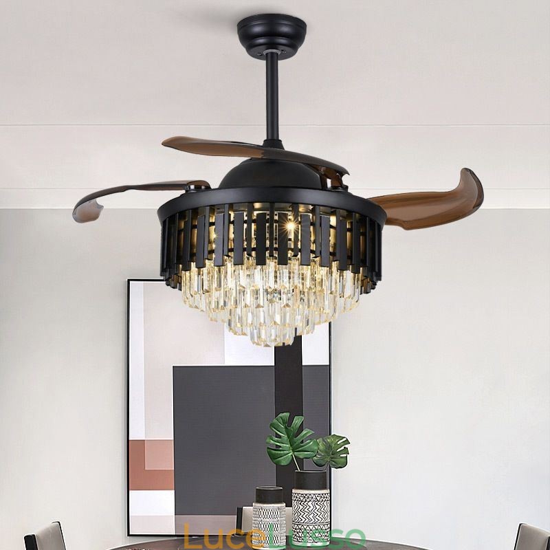 Ventilatore da soffitto retrattile con luce in cristallo