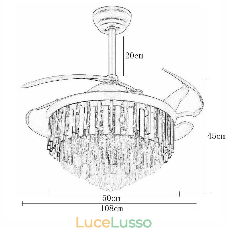 Ventilatore da soffitto retrattile con luce in cristallo