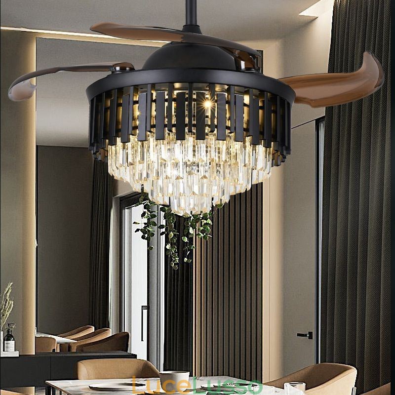Ventilatore da soffitto retrattile con luce in cristallo