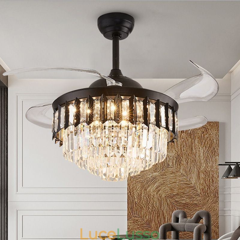 Ventilatore da soffitto retrattile con luce in cristallo